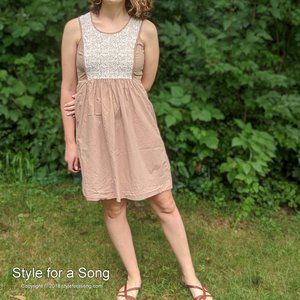 Anthro Lil Tan Taupe White Lace Cotton Dress 4